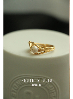 法式宫廷复古金箔天然珍珠戒指