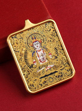 手绘描金八大守护神黑金唐卡吊坠