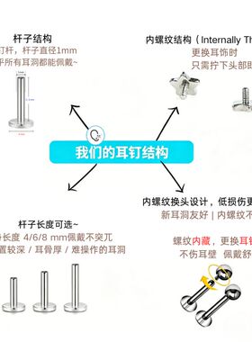 医用钛耳钉防过敏透气养耳1.0mm