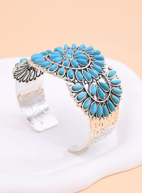 波西米亚民族风仿松石开口手镯女