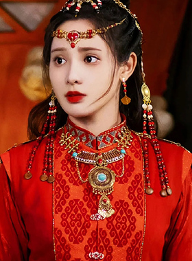 异域夸张人像项链金色松石吊坠女