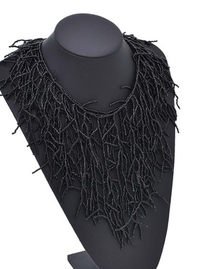 红黑白亚克力夸张米珠长流苏项饰