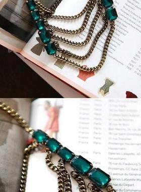 绿色宝石多层链红色水钻花朵饰品