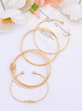 欧美风4件套金色开口手镯套装女