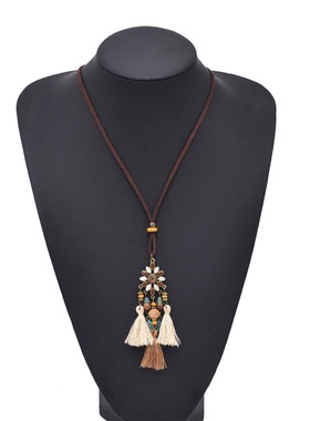 镂空图案流苏穗穗儿长款系绳项链