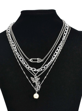 欧美复古多层叠戴项链字母潮牌