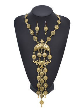 欧美气质复古风长款项链金属花纹