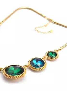 合金人工锆石两侧递减圆环项链女