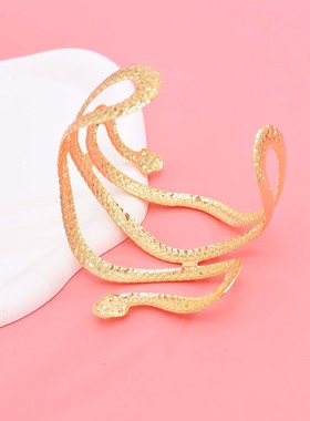 双蛇头金银色开口蛇形缠绕手饰品