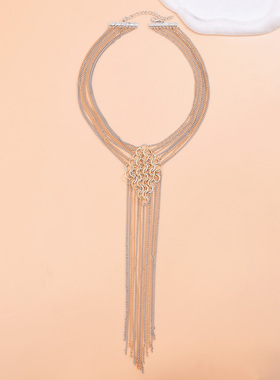 欧美夸张多层链条流苏手链项链女