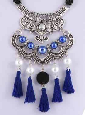 民族风复古藏银项链蓝色流苏颈链