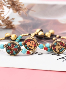 情侣绿松石民族风手工编织手链