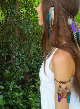 羽毛装饰品胳膊非洲部落欧美臂链