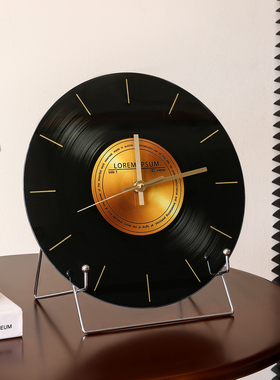 中古风复古黑胶唱片桌面时钟摆件
