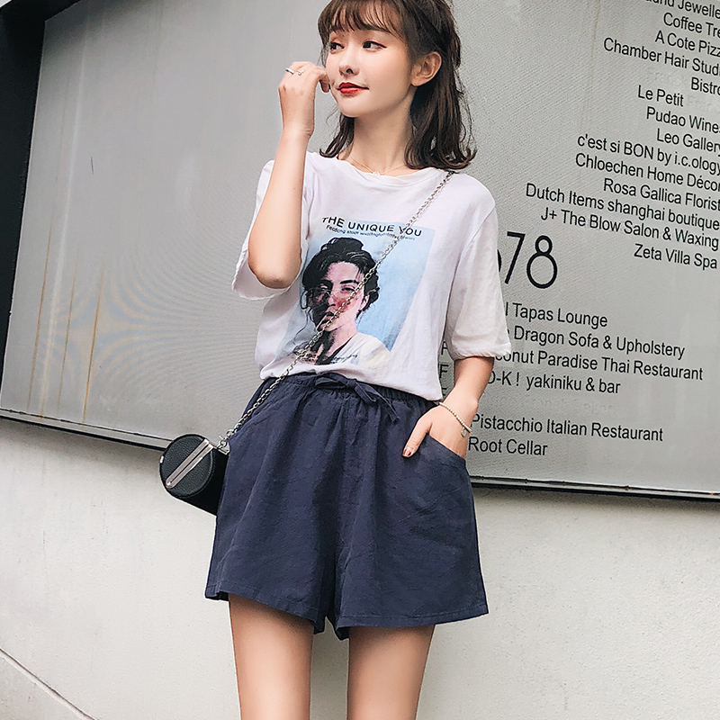 姿梵娜旗舰店新款外穿高腰阔腿韩版显瘦黑色运动休闲短裤女夏宽松大码胖mm1