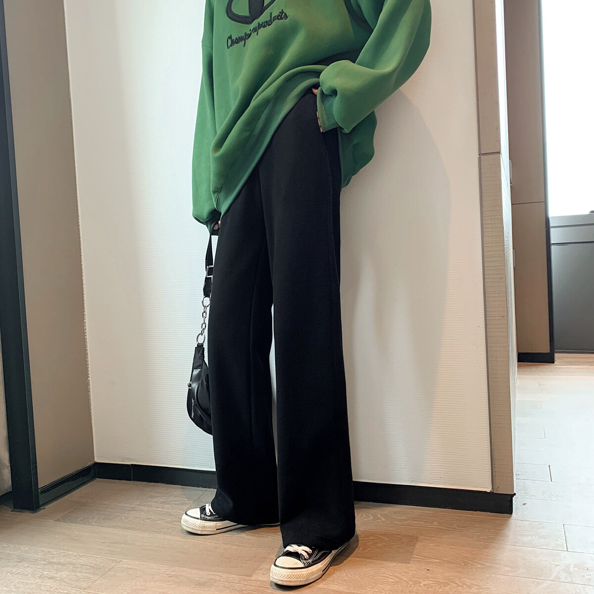 灰色运动秋冬加绒螺纹棉高腰阔腿裤 梅莉娅休闲裤