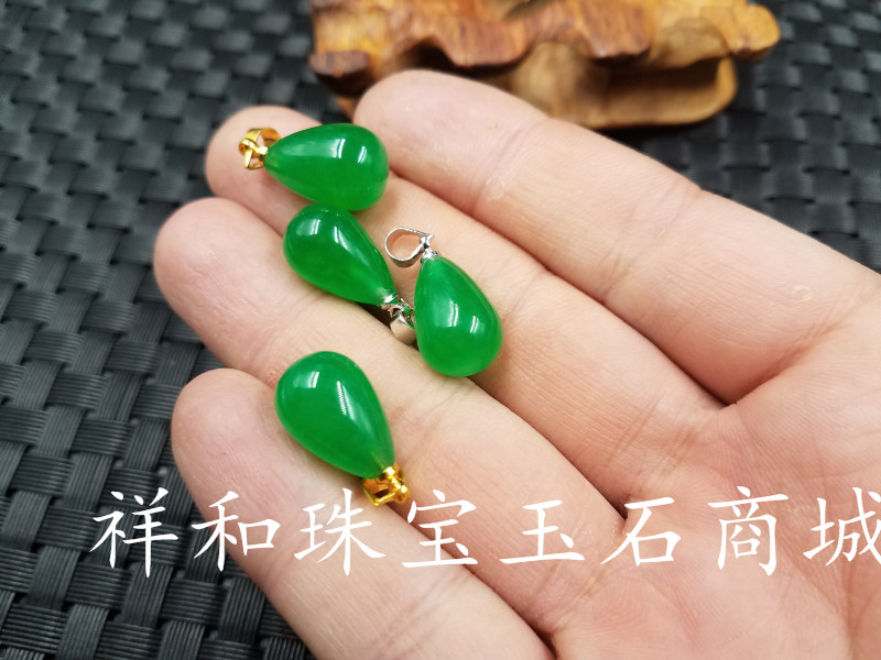 新款精美天然玉石a货台湾碧玉水滴吊坠绿色石英岩玉水滴项链坠 - 图0