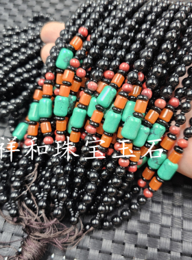 仿黑曜石圆珠仿玉石挂件绳仿