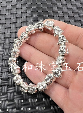 藏银苗银弥勒佛手链佛头手串