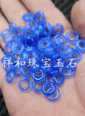 宝蓝色大孔平安扣圆环玉石散珠