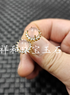 粉玛瑙圆形蛋面玉石耳环