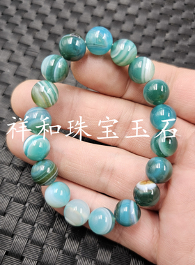 海蓝色缠丝玛瑙圆珠玉石手链1