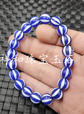 包浆宝蓝色虎牙天珠玉手链