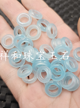 海蓝宝大孔平安扣玉石散珠蓝色