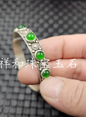仿古手镯藏银镶嵚血泊开口手镯