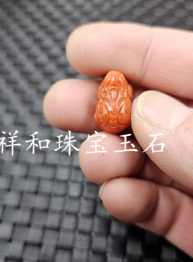 翡翠玉红翡通孔貔貅玉石散珠红