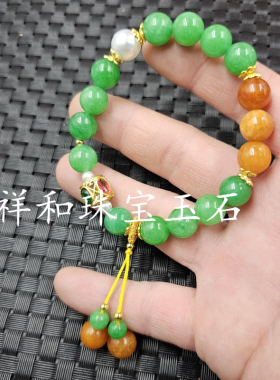 翡翠玉干青圆珠玉石手链黄斐1
