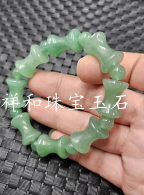 包邮东陵玉竹节玉石手链草绿色