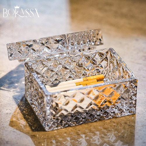 简约水晶玻璃烟灰缸带盖子防飞灰北欧风格家用客厅办公室高档烟盒 - 图2