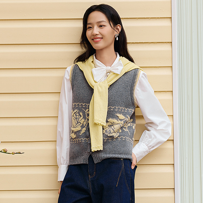 【格雷系穿搭】羊毛提花毛衣复古针织背心DOUBLOVE贝爱25冬季新款,淘宝优惠券,粉丝福利购,淘宝优惠卷