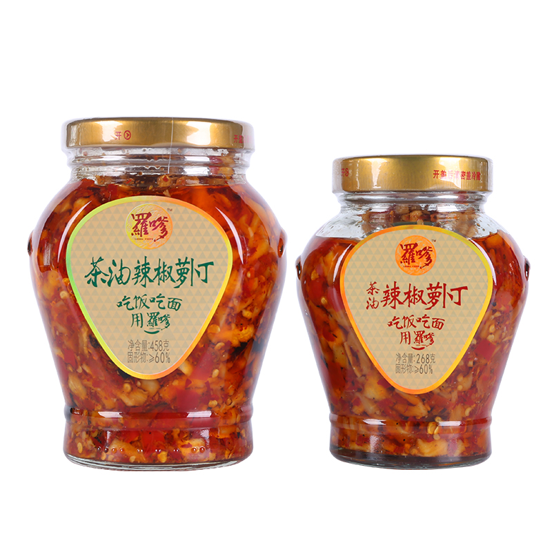 罗嗲茶油辣椒萝卜丁458g湖南特产香辣酱菜拌面咸菜开味下饭菜瓶装