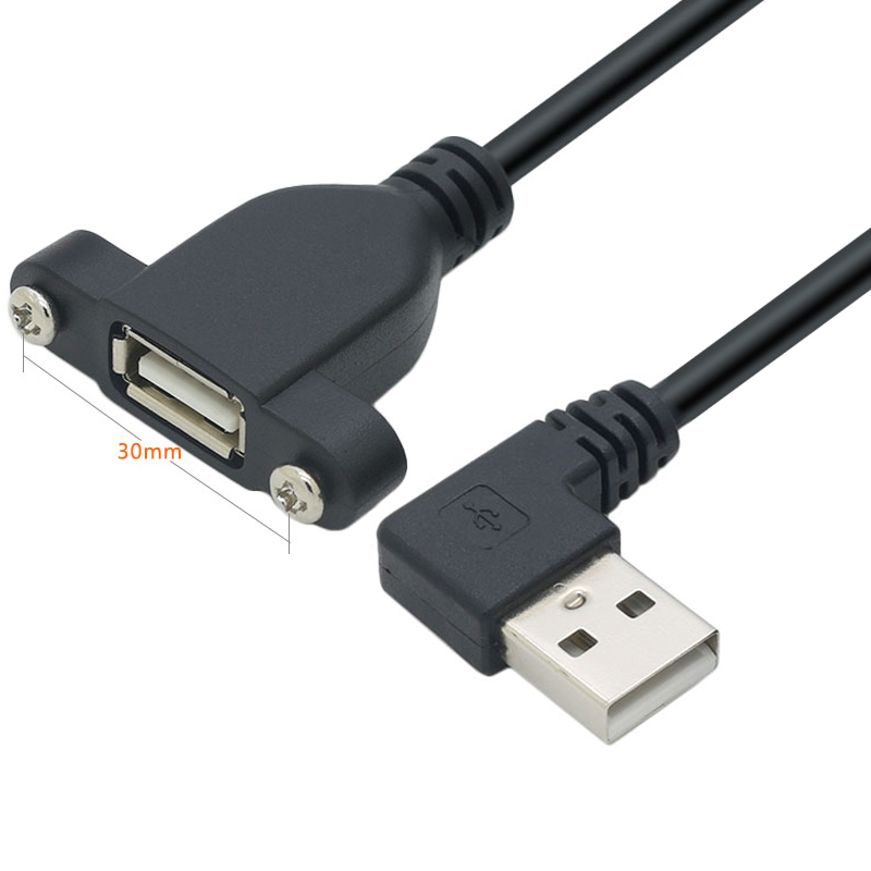 弯头USB2.0公对母延长线带耳朵带螺丝孔可固定USB带耳机箱挡板线 - 图0