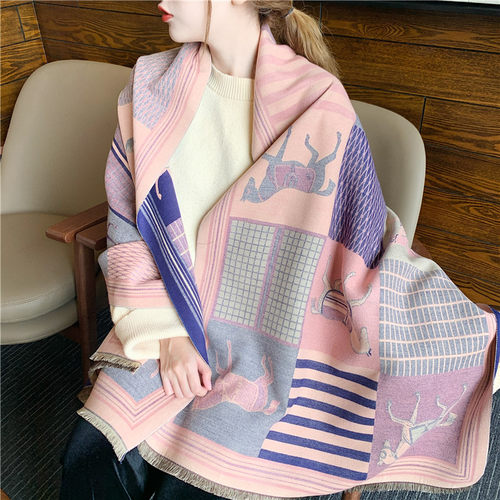 2025新款仿羊绒围脖女复古骏马流苏围巾韩版时尚空调房保暖披肩 - 图3