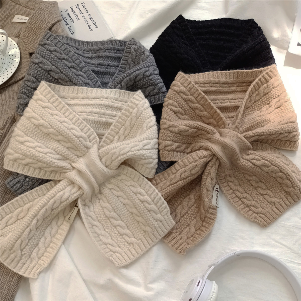 韩版ins风麻花针织小围巾女秋冬季新款保暖护颈纯色交叉毛线围脖,淘宝优惠券,粉丝福利购,淘宝优惠卷