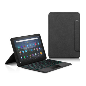 AJIUYU 适用亚马逊Fire HD 10 Plus智能蓝牙键盘保护套10.1英寸平板电脑壳kindle fire HD10一体触控键盘背光