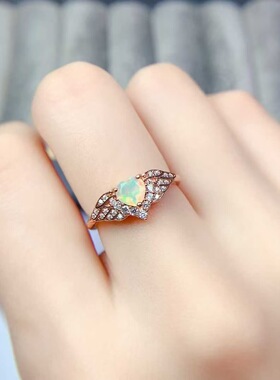 新款天然刻面欧泊戒指925银镶嵌女时尚轻奢饰品送女友新年礼物