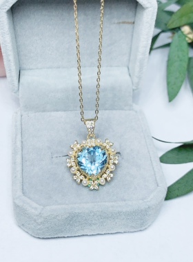 新款心形托帕石吊坠925银镶嵌女日韩时尚潮流项链圣诞节礼物