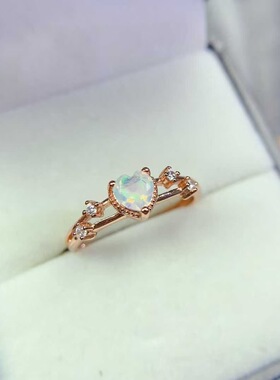 新款天然白欧泊戒指925银镶嵌女时尚轻奢饰品送女友新年礼物