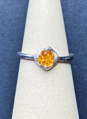 天然黄水晶戒指彩色宝石指环S925银饰品女士开口可调节简约花礼物