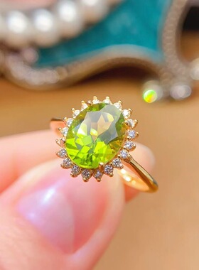 新款天然橄榄石戒指925银镶嵌女开口日韩轻奢饰品送女友新年礼物