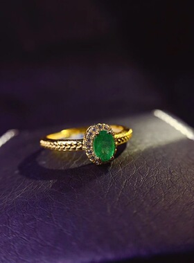 新款天然祖母绿戒指925银镶嵌女时尚轻奢饰品送女友新年礼物