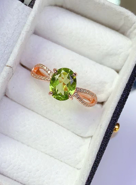 新款天然绿橄榄石戒指925银镶嵌女开口简约时尚饰品礼物送女友