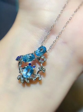新款托帕石鲤鱼戏水吊坠925银镶嵌女时尚轻奢项链礼物饰品