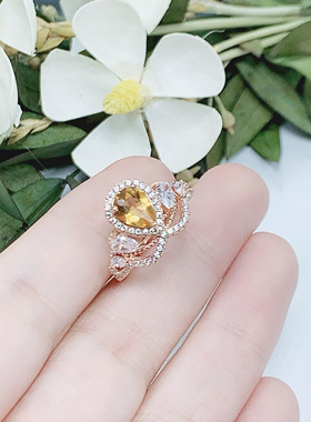 天然黄水晶皇冠戒指女彩宝开口925银镶嵌转运招财轻奢小众饰品