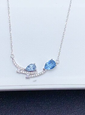 新款天然托帕石锁骨链925银镶嵌女时尚轻奢饰品送女友新年礼物