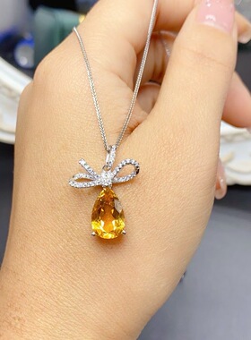 新款天然黄水晶吊坠925银镶嵌女时尚轻奢饰品送女友新年礼物